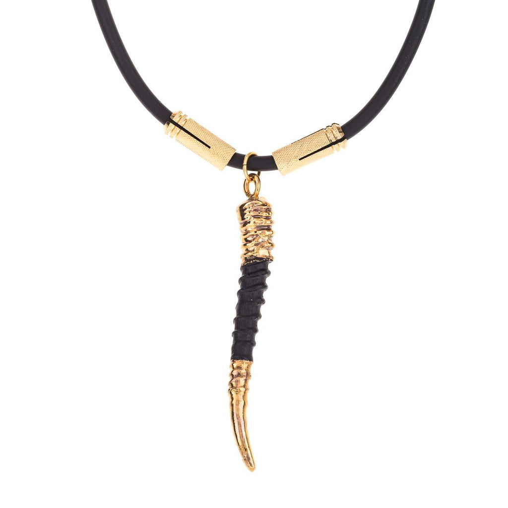 Necklace with golden pendant and black cord
