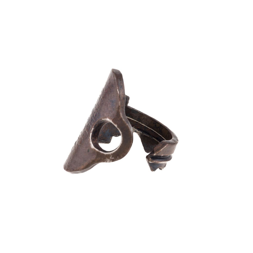 Adjustable ring with key shape in worn finish