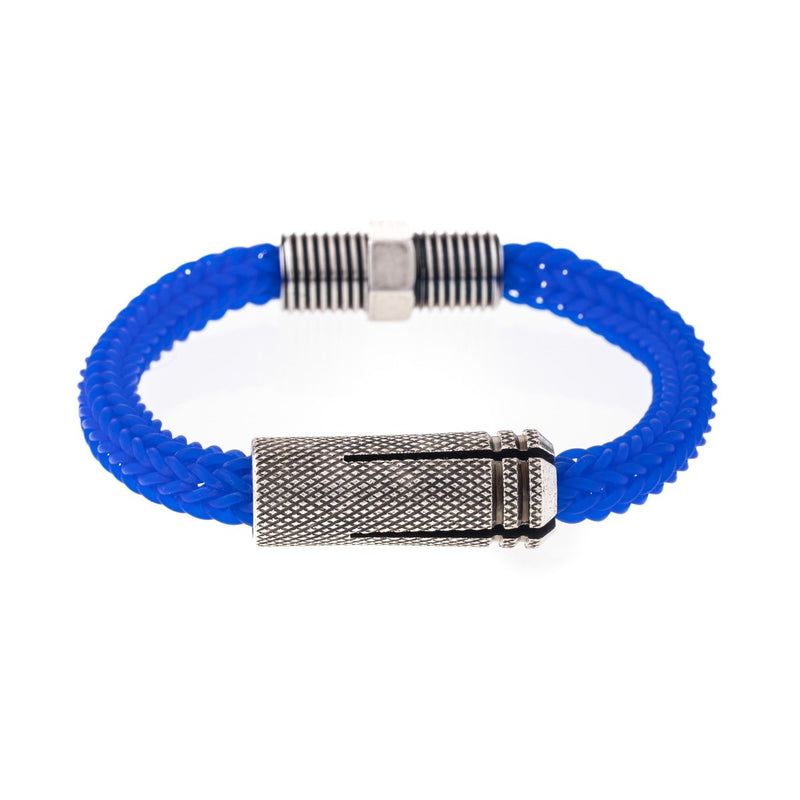 Rubber bracelet with blue metallic clasp