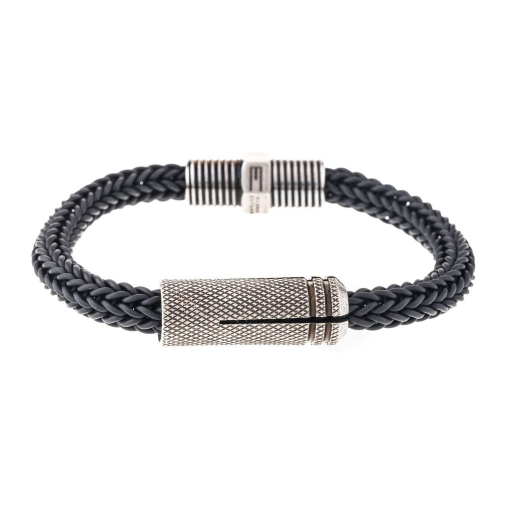 Gray bracelet with metal clasp