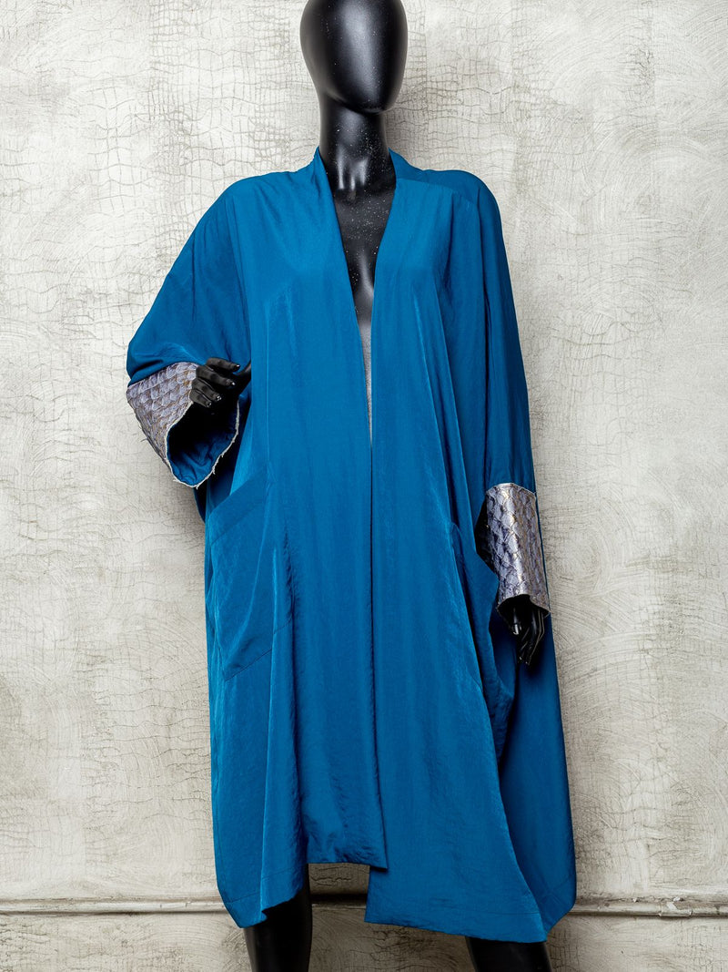 Pirarucu Blue Sleeved Silk Cloak