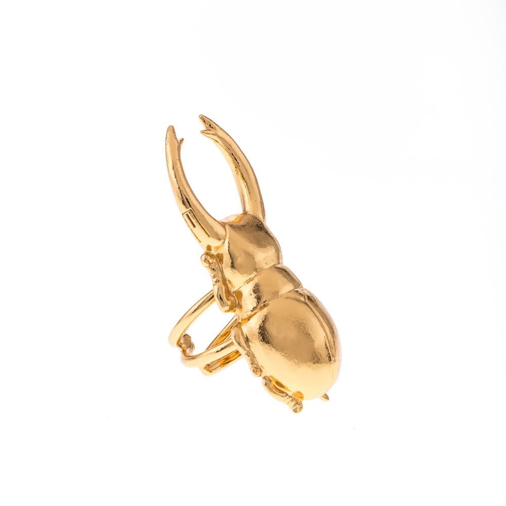 Golden Egyptian scarab beetle ring