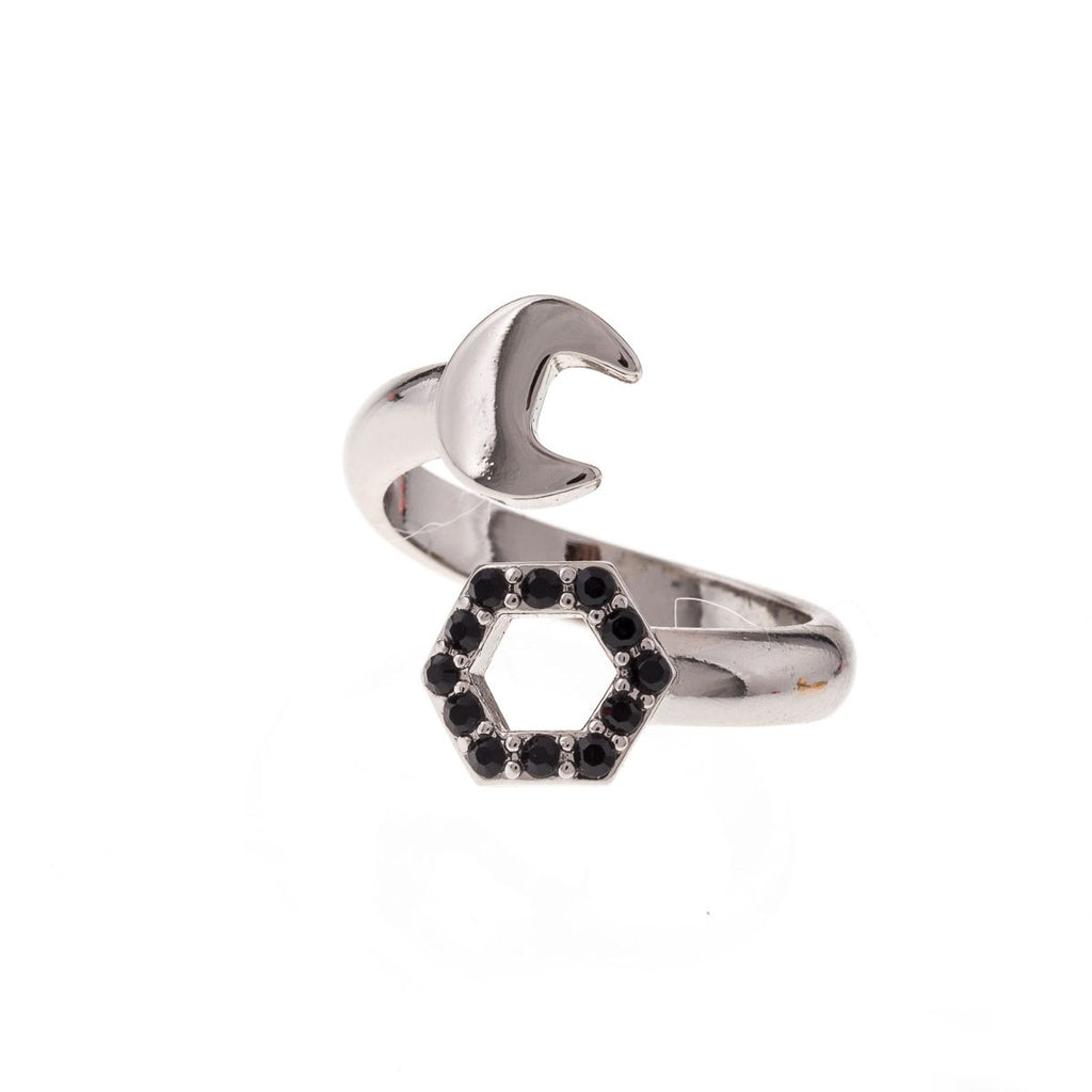 Wrench Ring with steel colored stones