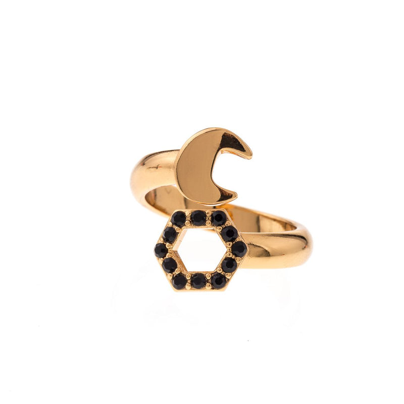 Wrench Ring with gold colored stones
