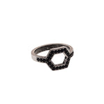 Hexagonal ring with steel colored stones