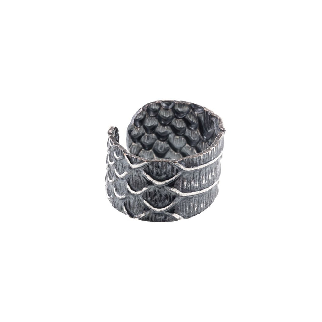 Wide open ring with snake scale pattern