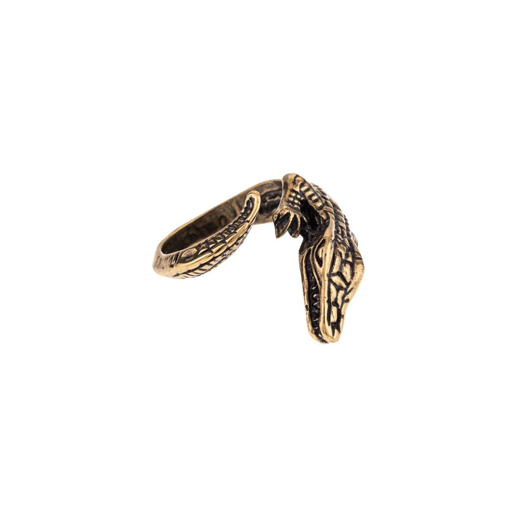 Gold crocodile ring seen from the side
