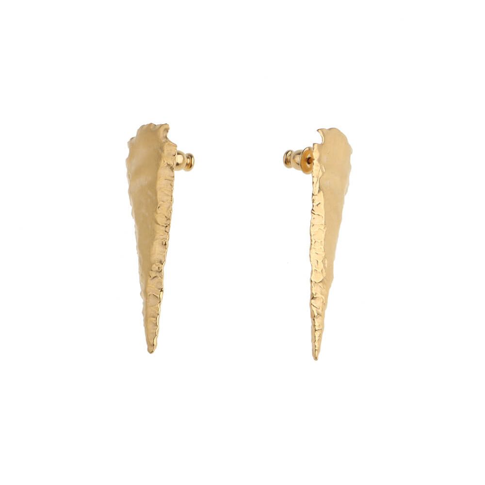 Original golden earrings with spearhead shape