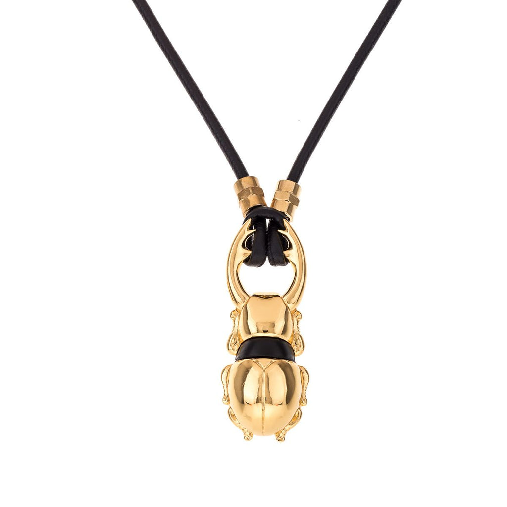 Golden Egyptian scarab bead necklace
