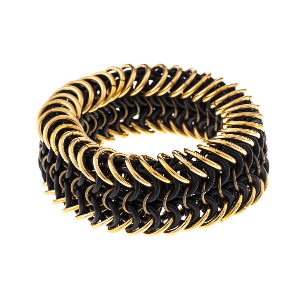 Elastic bracelet black and gold mesh 4D