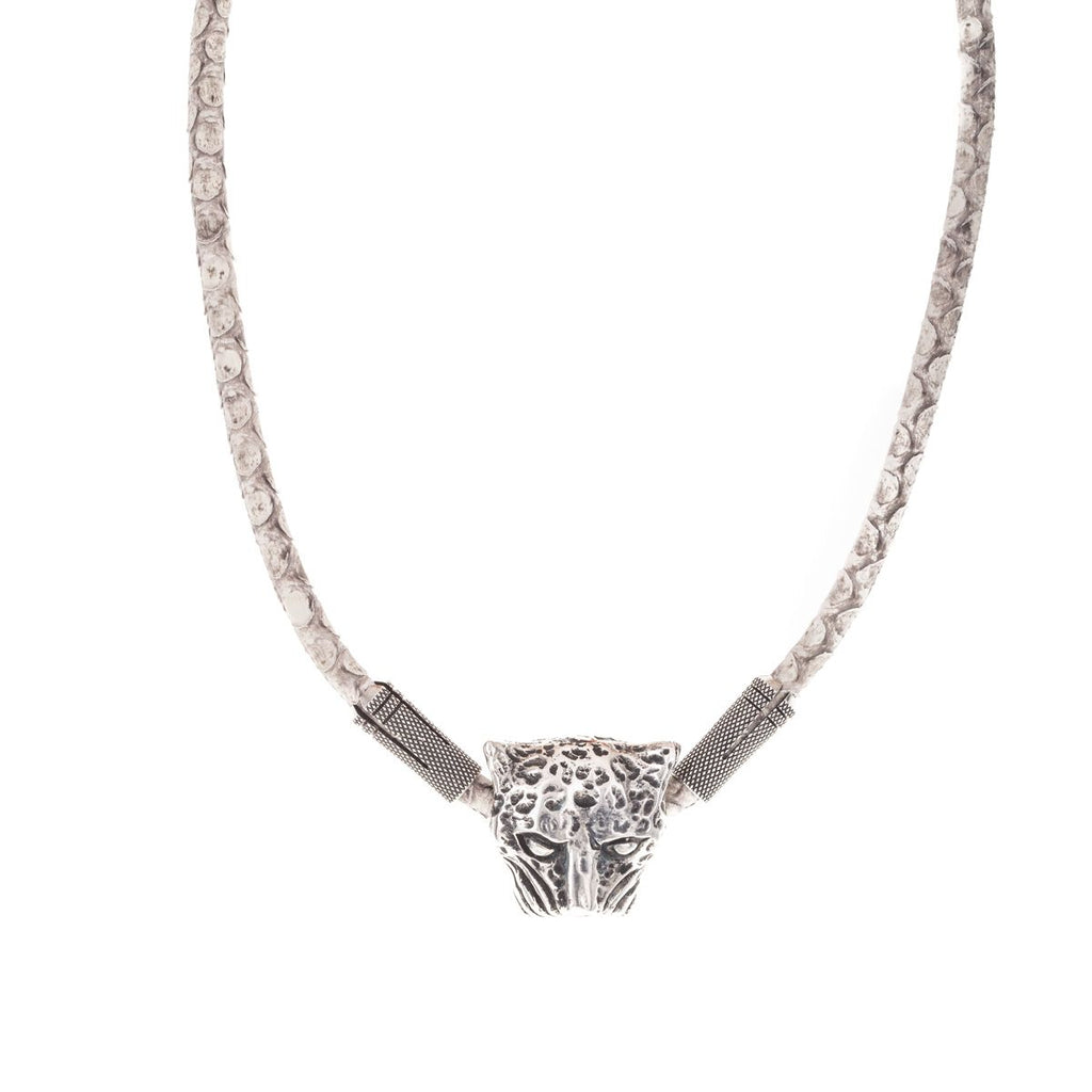 Original jaguar necklace in steel color and white string