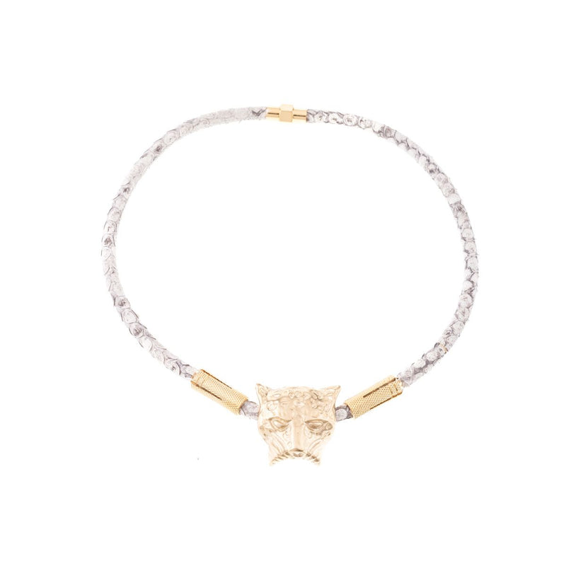 Original necklace with golden jaguar head and white rope