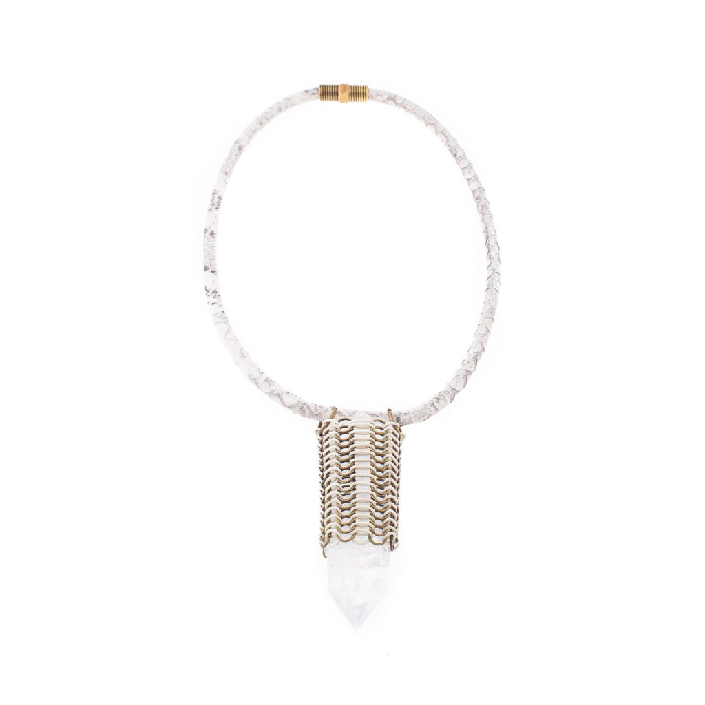Original white quartz necklace white fabric